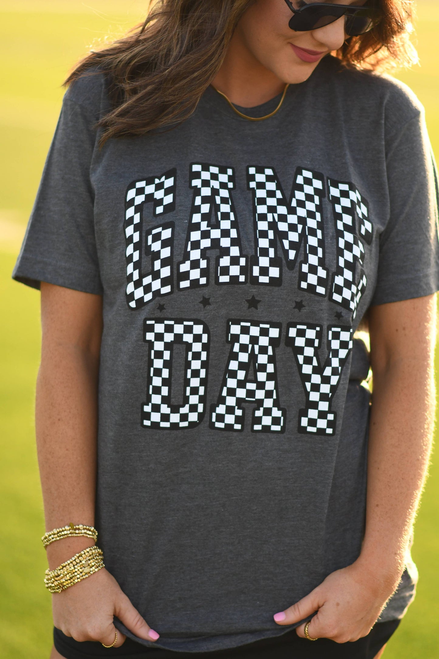 Charcoal Checkered Game Day Tee