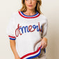 BiBi Metallic America Letter Short Sleeve Sweater