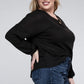 Bobbi Plus Brushed Waffle V-Neck Button Sweater