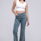 Acid Washed Frayed Cutoff Hem Straight Wide Pants