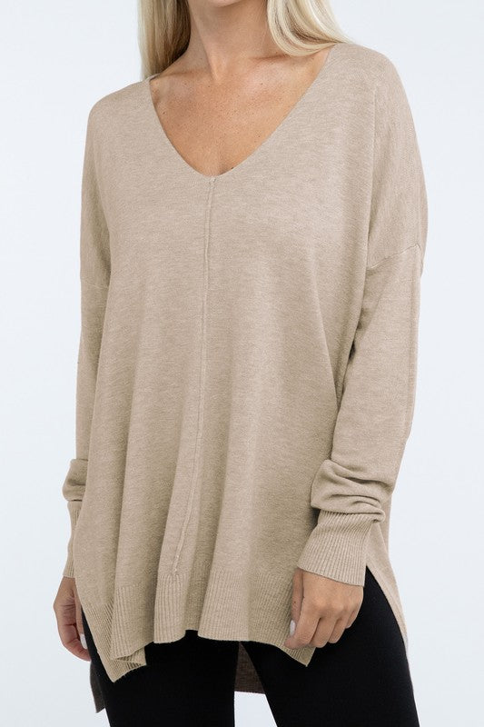 Hi-Low Hem Front Seam Sweater