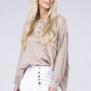 Double Gauze Oversized 3/4 Button Henley Neck Top