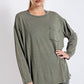 Mineral Washed Round Neckline Long Sleeves Top