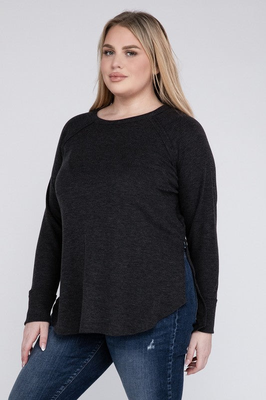 Mia Plus Melange Baby Waffle Long Sleeve Top