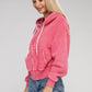 Acid Wash Fleece Cropped Zip-Up Hoodie