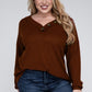 Bobbi Plus Brushed Waffle V-Neck Button Sweater