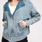 Acid Wash Cotton Waffle Hooded Zip-Up Jacket