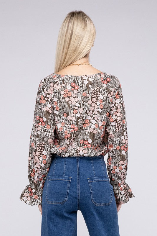 Floral Print Tie Neck Blouse