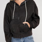 Acid Wash Fleece Cropped Zip-Up Hoodie