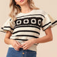 BiBi Granny Square Short Sleeve Striped Sweater