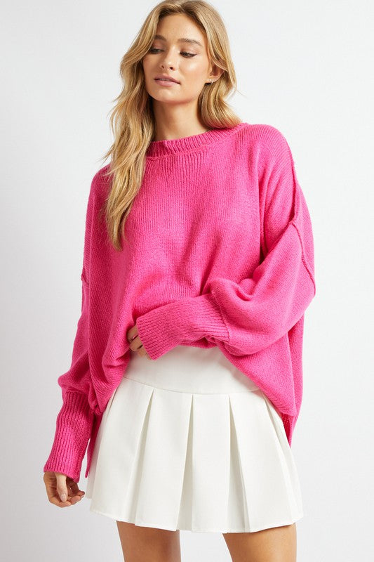 Lindsey Plus Solid Boat Neck Long Sleeve Sweater