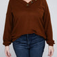 Bobbi Plus Brushed Waffle V-Neck Button Sweater