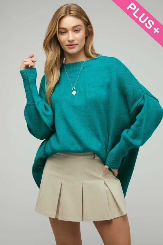 Lindsey Plus Solid Boat Neck Long Sleeve Sweater