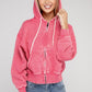 Acid Wash Fleece Cropped Zip-Up Hoodie