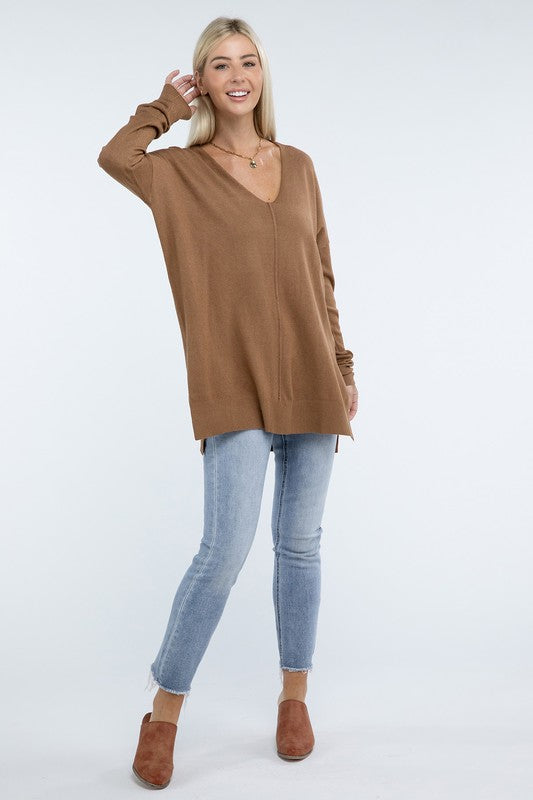 Hi-Low Hem Front Seam Sweater