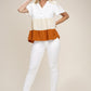 Color Block Notched Neck Blouse