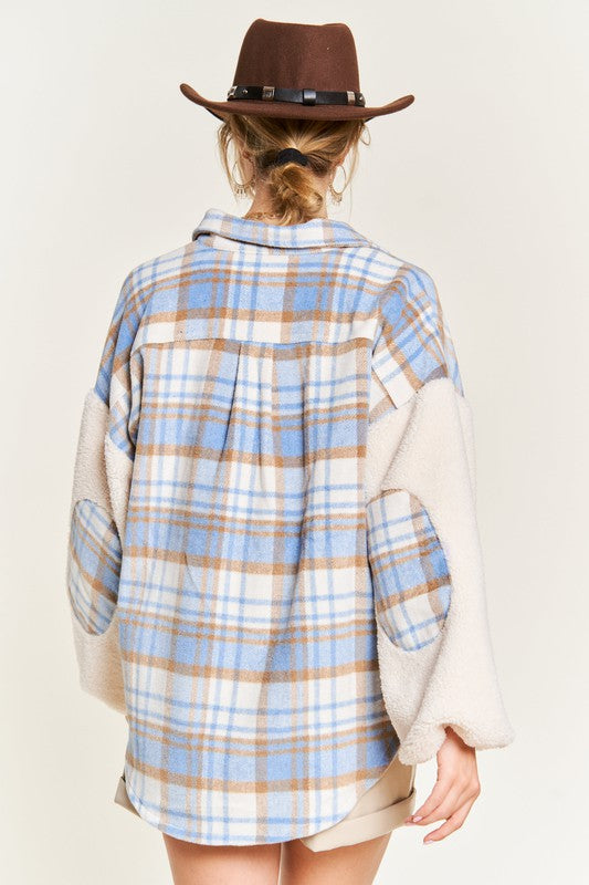 Multi plaid fuzzy sleeve jacket PLUS