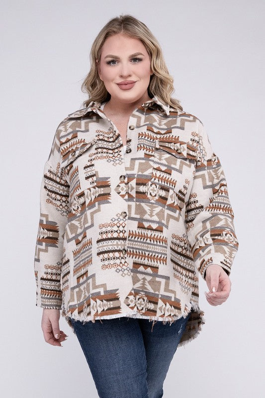 Kelsi Plus Size Aztec Western Shacket