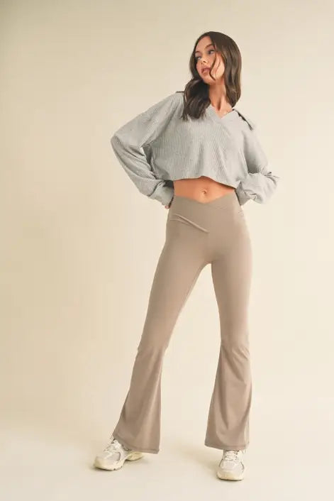 Dottie Taupe High Waisted Crossover Flare Legging