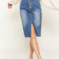 Denim button down front midi skirt