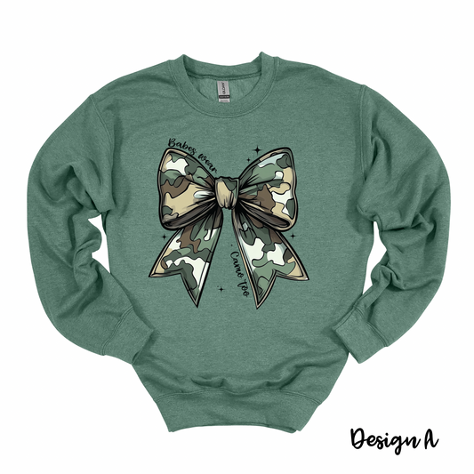 Camo Coquette Bow Crewneck