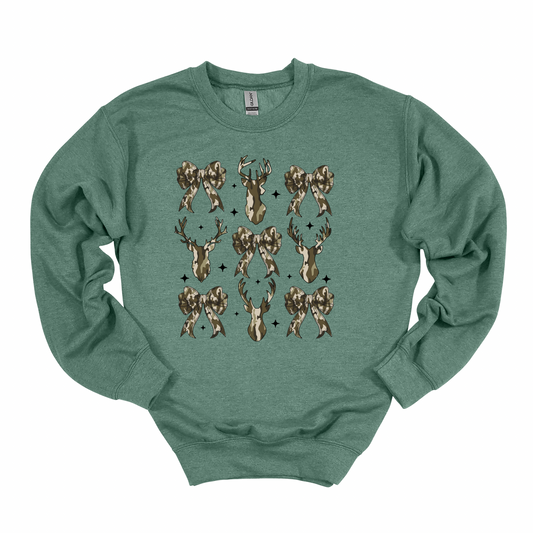 Camo Deer Coquette Bow Crewneck