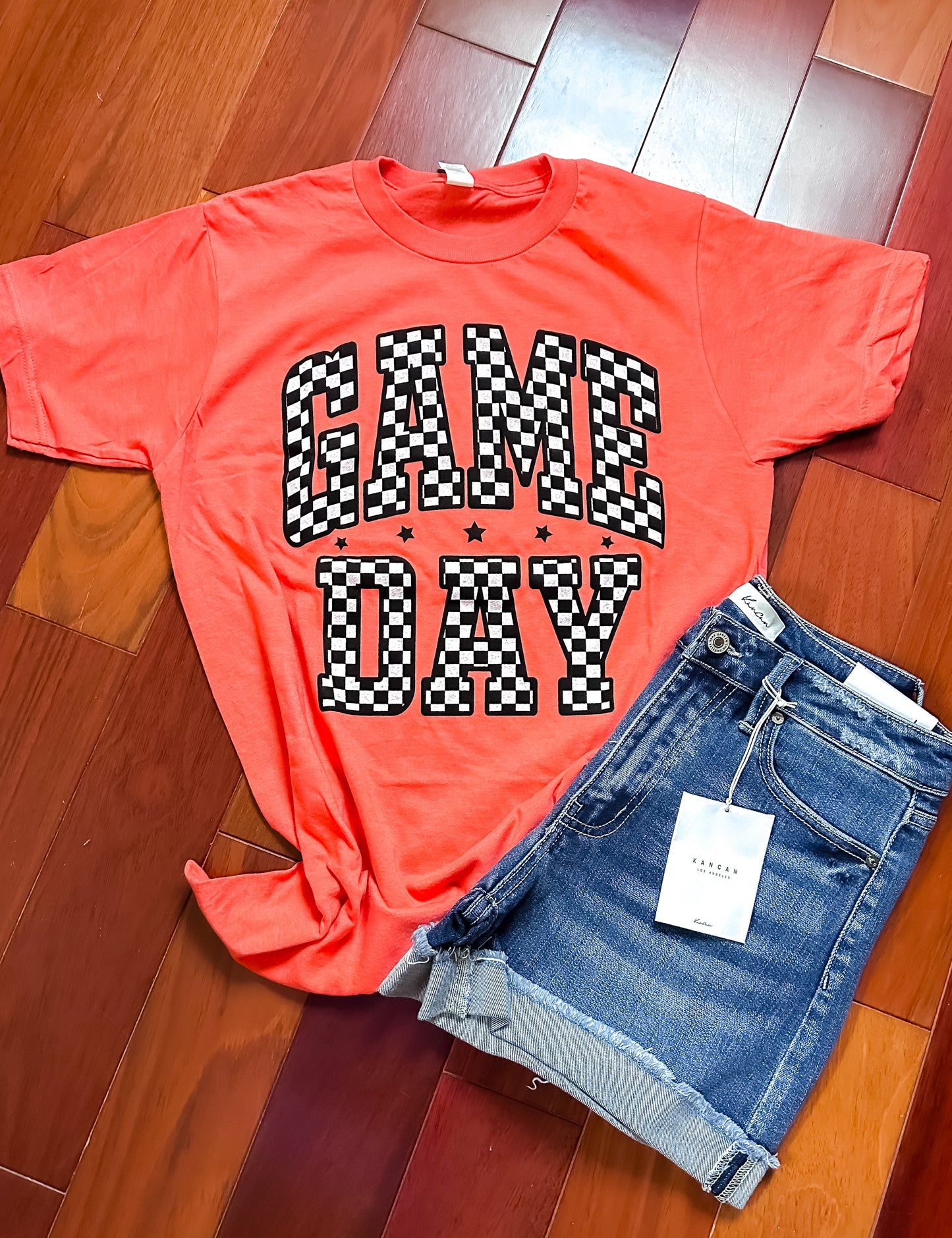 Orange Checkered Game Day Tee