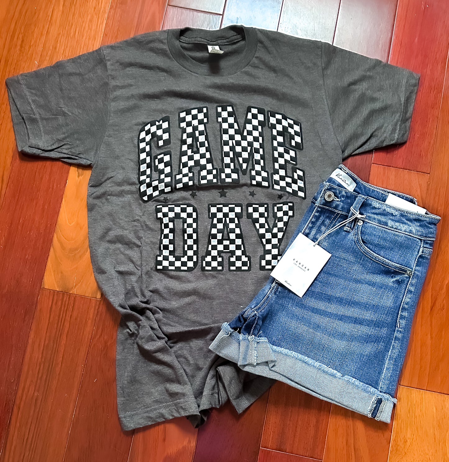 Charcoal Checkered Game Day Tee