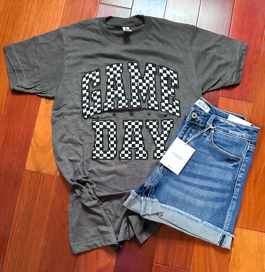 Charcoal Checkered Game Day Tee