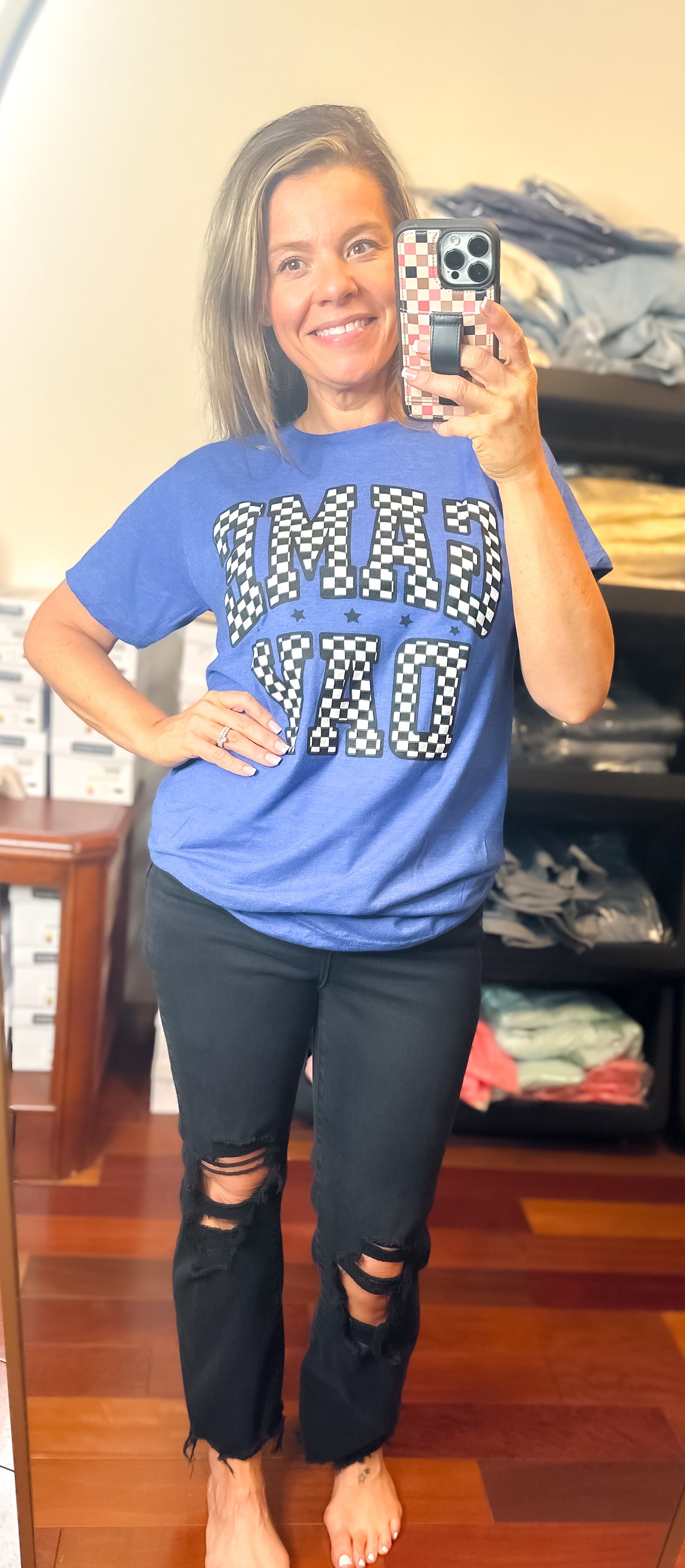 Royal Blue Checkered Game Day Tee