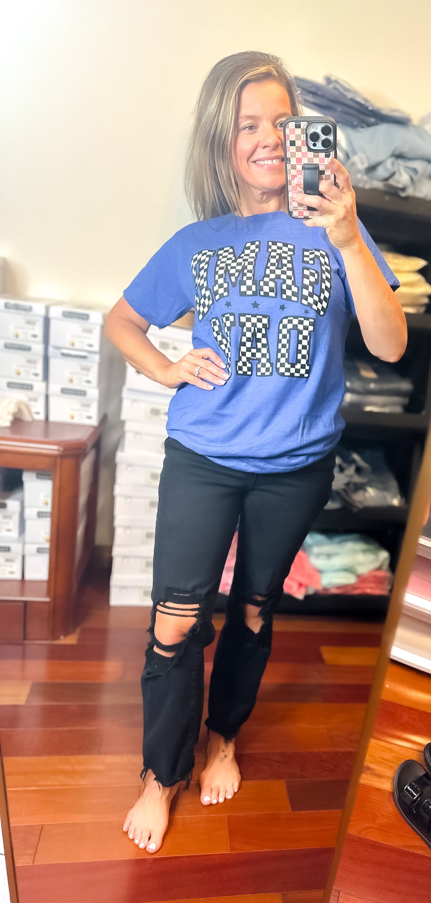 Royal Blue Checkered Game Day Tee