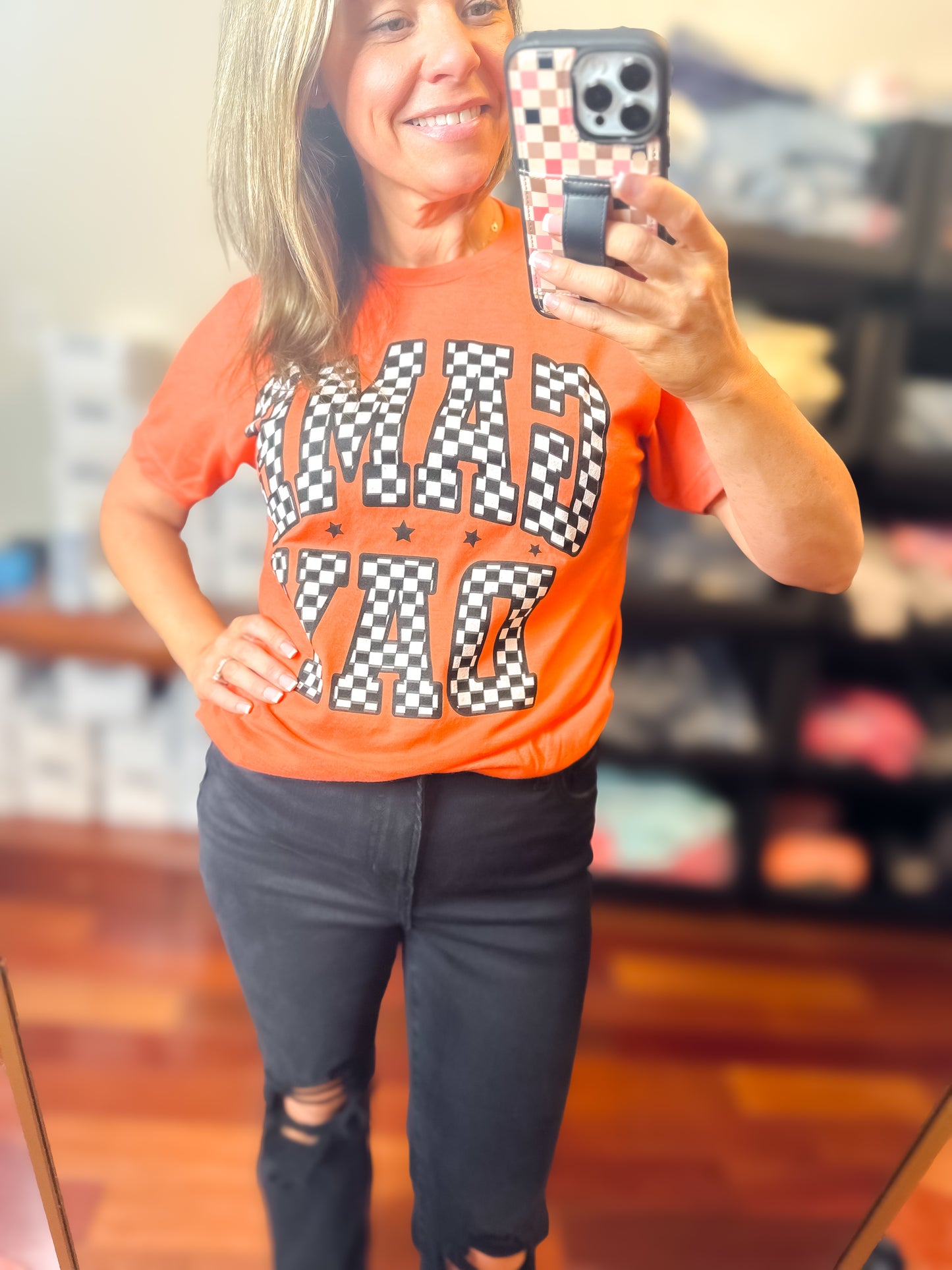 Orange Checkered Game Day Tee