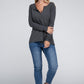 Melange Baby Waffle V-Neck Long Sleeve Top