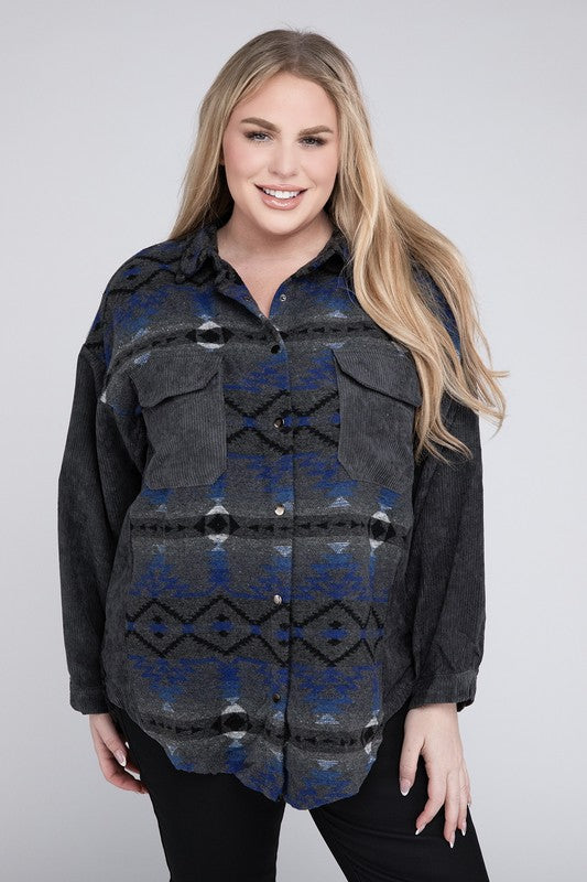 Leah Plus Printed Button Down Jacket