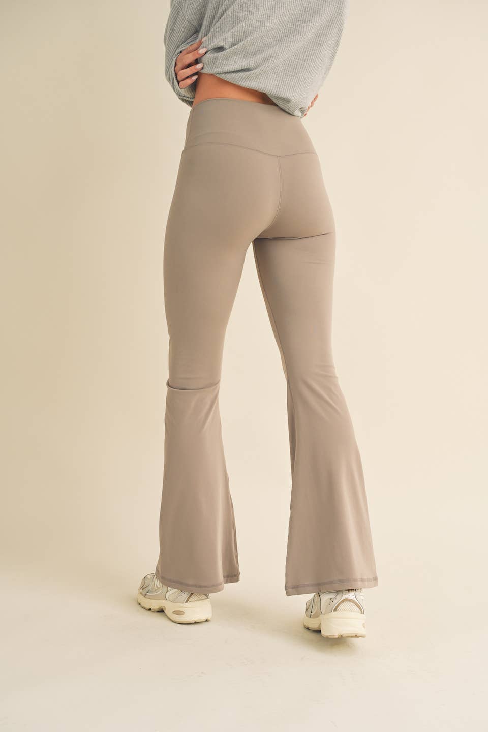 Dottie Taupe High Waisted Crossover Flare Legging