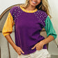 BiBi Color Block Pearl Detail Round Neck Sweater