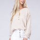 Double Gauze Oversized 3/4 Button Henley Neck Top