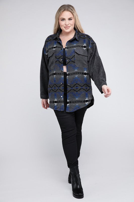 Leah Plus Printed Button Down Jacket