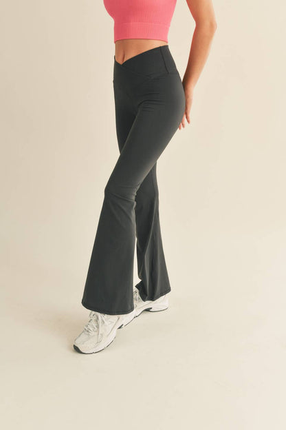 Dottie Black High Waist Crossover Flare Legging