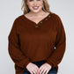 Bobbi Plus Brushed Waffle V-Neck Button Sweater