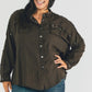 Johnna Plus Distressed Hem Button Down