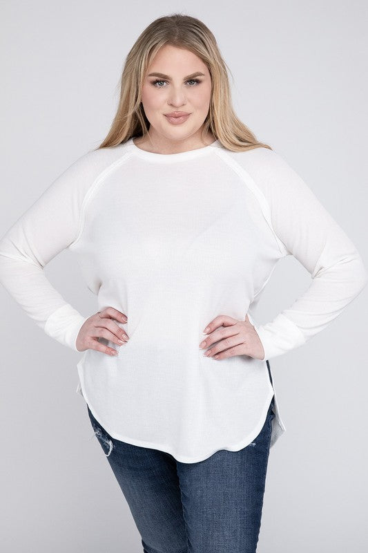 Mia Plus Melange Baby Waffle Long Sleeve Top