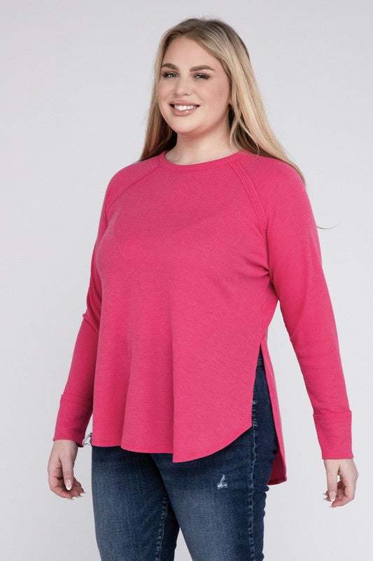 Mia Plus Melange Baby Waffle Long Sleeve Top