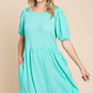 Culture Code Full Size Textured Round Neck Puff Sleeve Dress