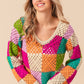 BiBi Multi Color Checkered Long Sleeve Knit Top