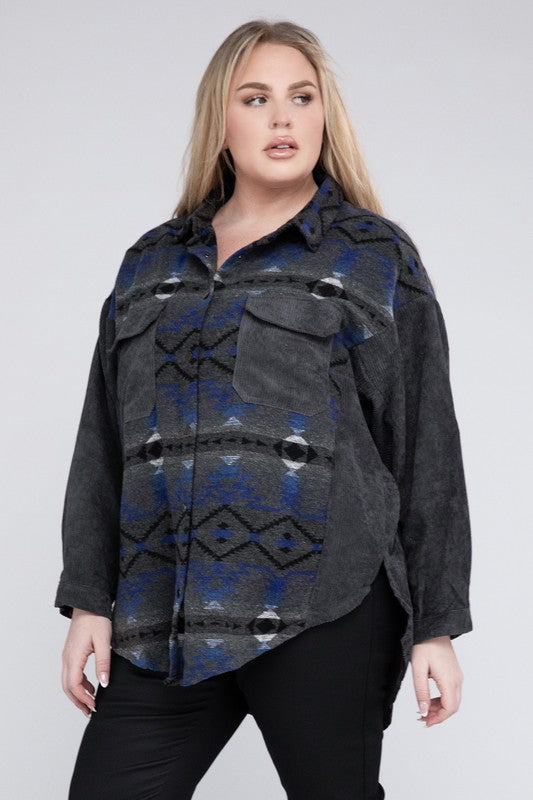 Leah Plus Printed Button Down Jacket