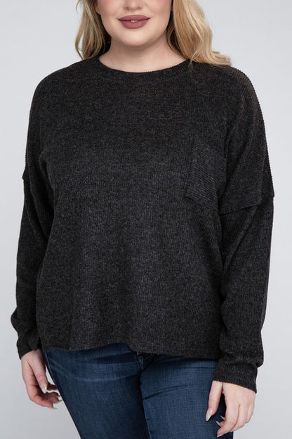 Plus Ribbed Brushed Melange Hacci Sweater