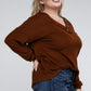 Bobbi Plus Brushed Waffle V-Neck Button Sweater