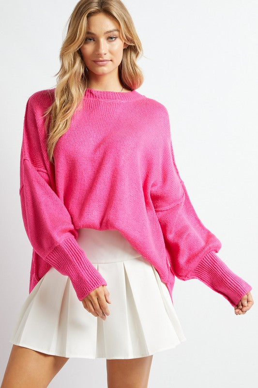 Lindsey Plus Solid Boat Neck Long Sleeve Sweater