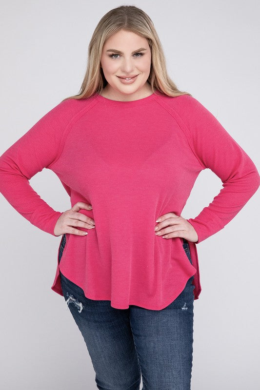 Mia Plus Melange Baby Waffle Long Sleeve Top